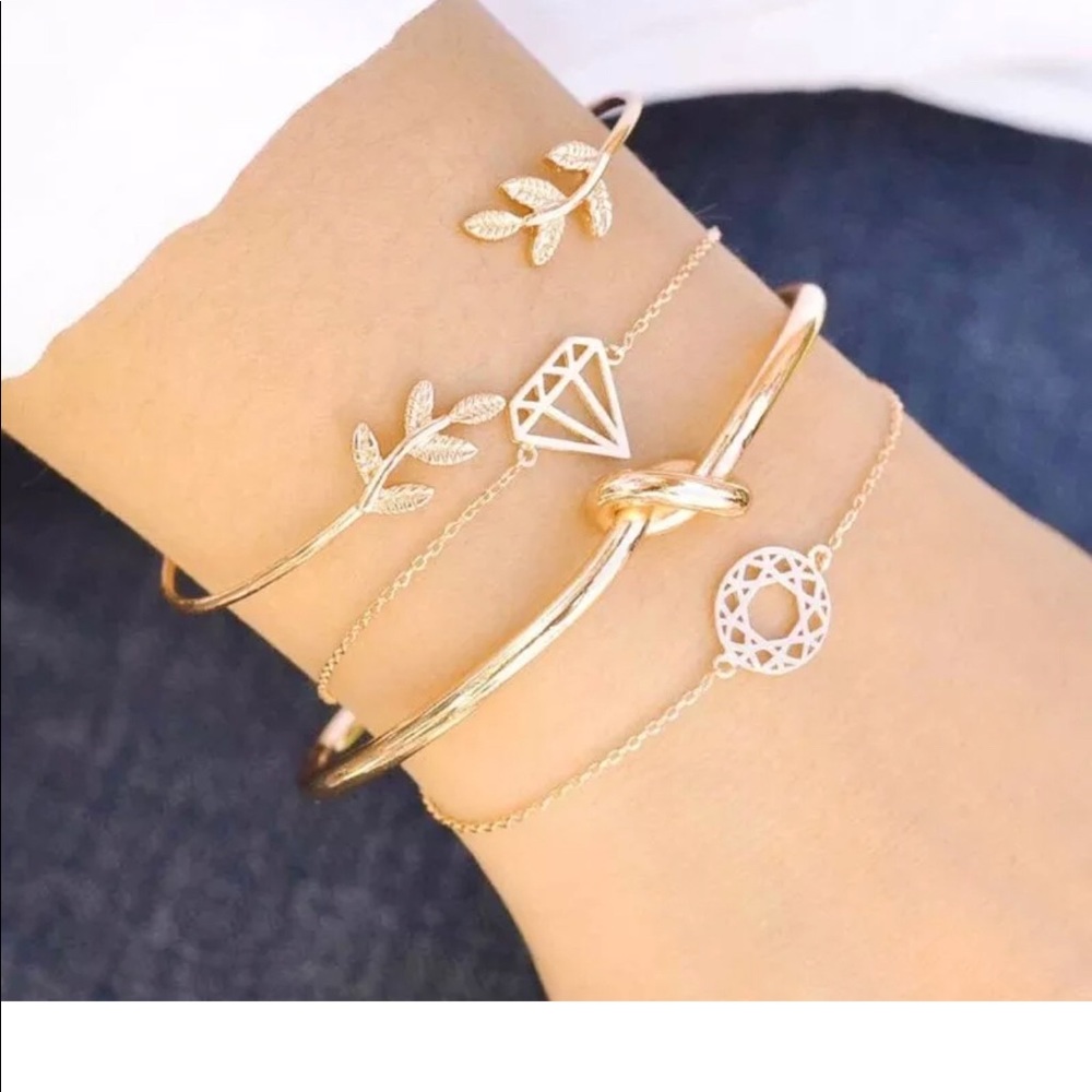 4pcs Geometric Knot Leaf Bangle Bracelet